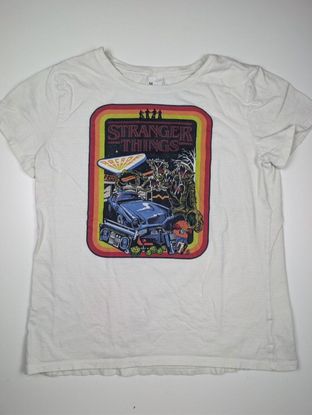 Stranger Things Womens M White Demogorgon Arcade Graphic T-Shirt Netflix